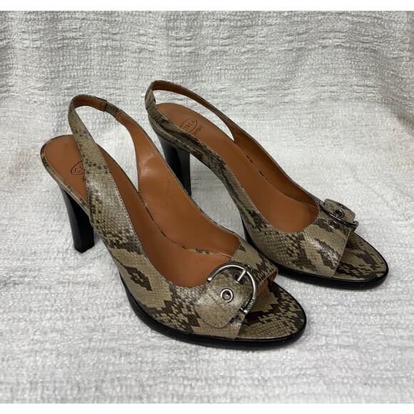 Circa Joan & David Tan Leather Snake Print Slingback Heels Size 10 #45727 - Picture 1 of 6